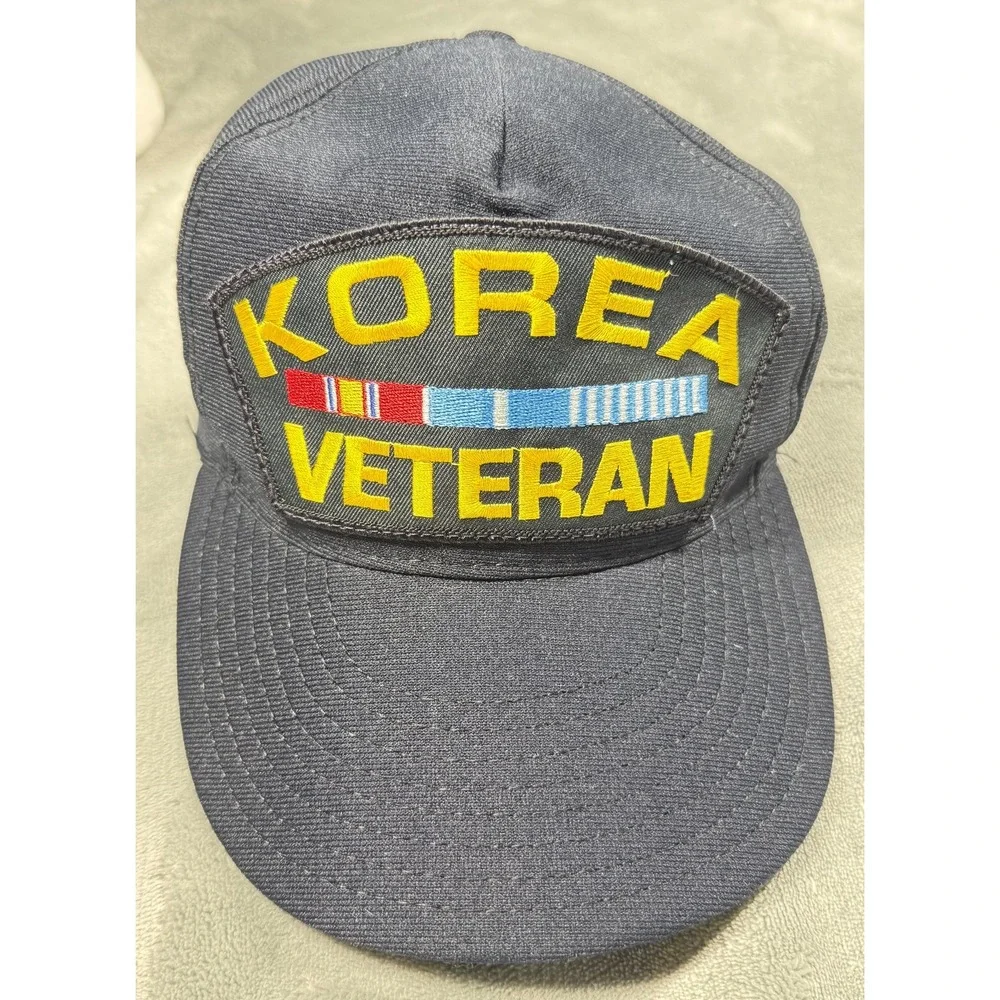 Korea Veteran Trucker Hat Mens One Size Navy Embroidered Ribbon Cap